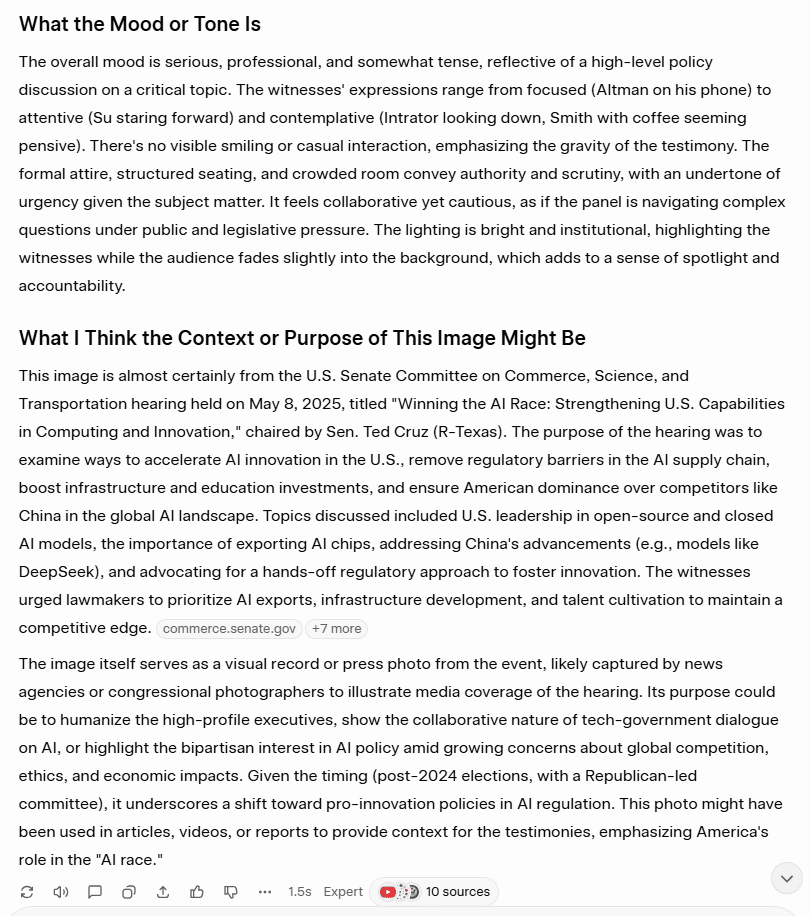 Analisi delle immagini di Grok, parte 2: identificazione accurata del contesto specifico dell'audizione della Commissione del Senato del maggio 2025.
