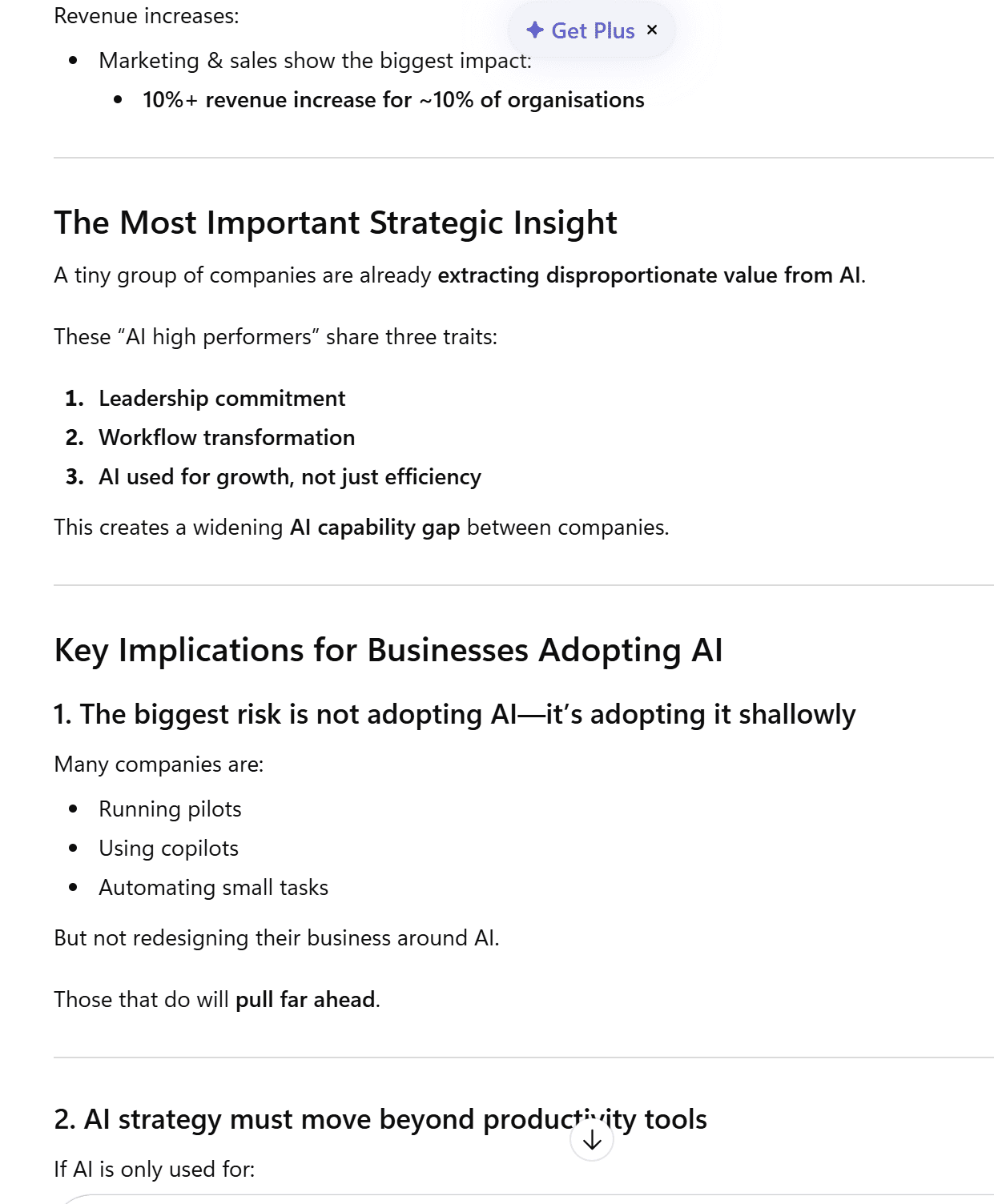 Risultati dell'analisi dei PDF di ChatGPT - Parte 2: estrazione accurata delle statistiche chiave e delle implicazioni commerciali dall'articolo di ricerca.