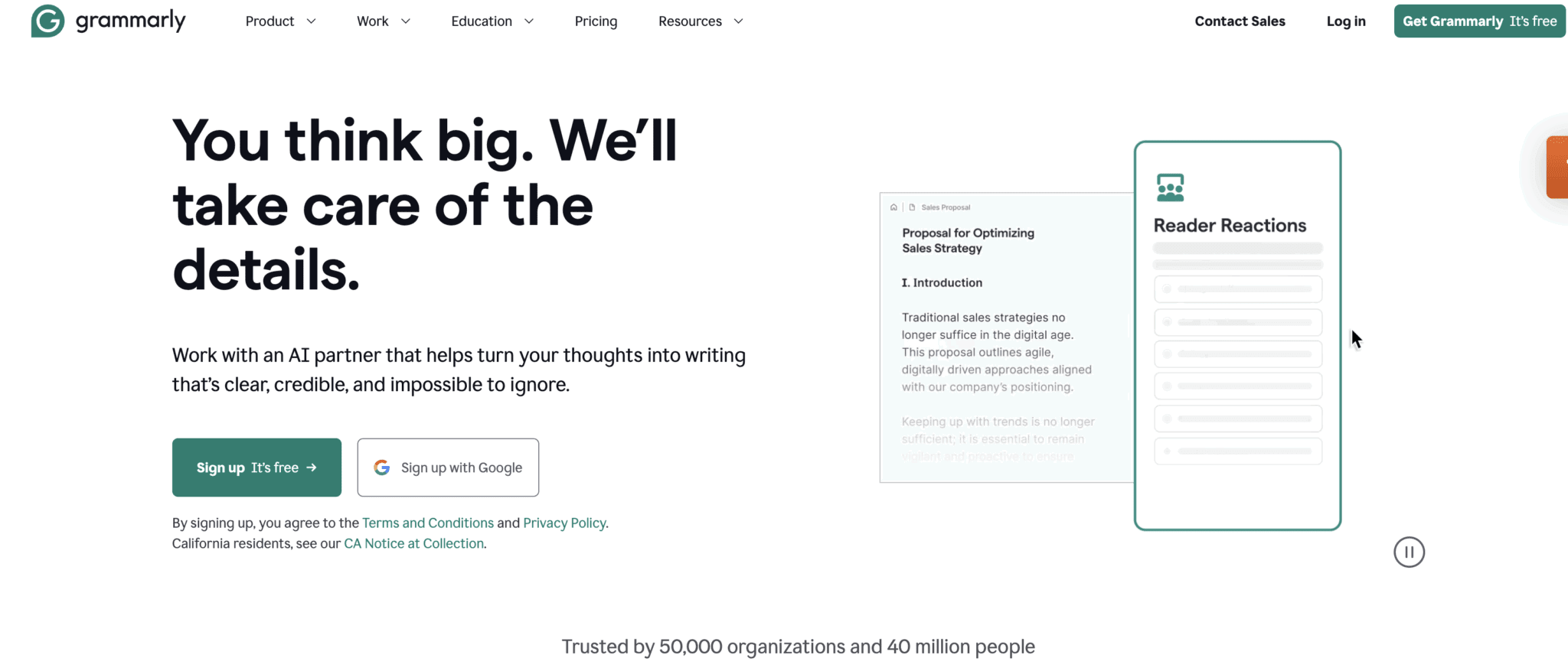 Grammarly ヒーロー画像 2026年 営業生産性向上ツール