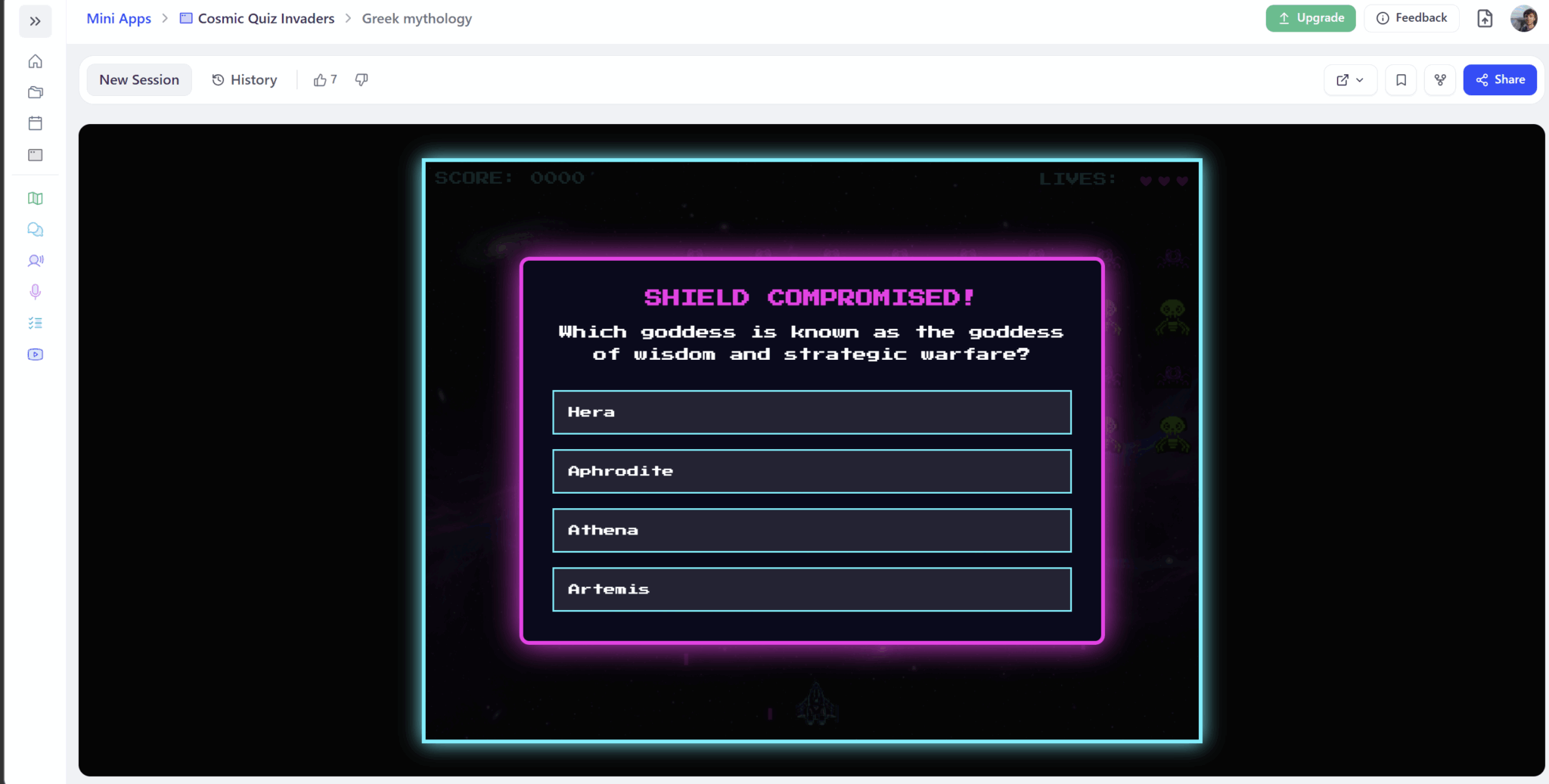 Ще один скріншот гри «Cosmic Quiz Invaders» від StudyFetch, цього разу — екран із запитанням.
