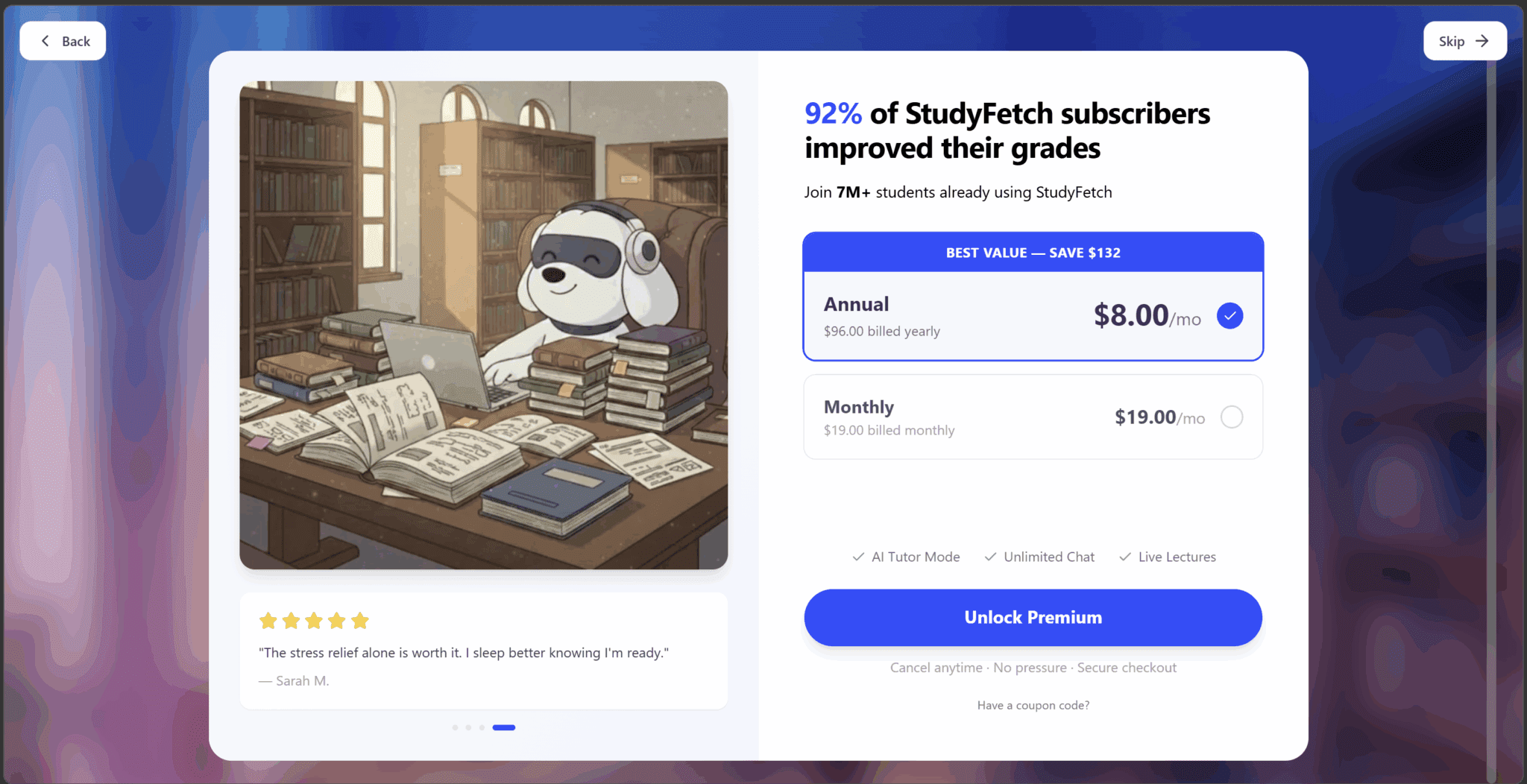 StudyFetch намагався переконати мене перейти на платну версію під час реєстрації.