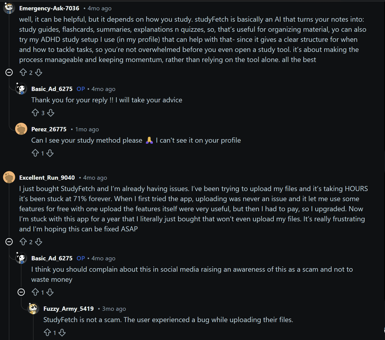 Пост на Reddit із проханням висловити думку про StudyFetch