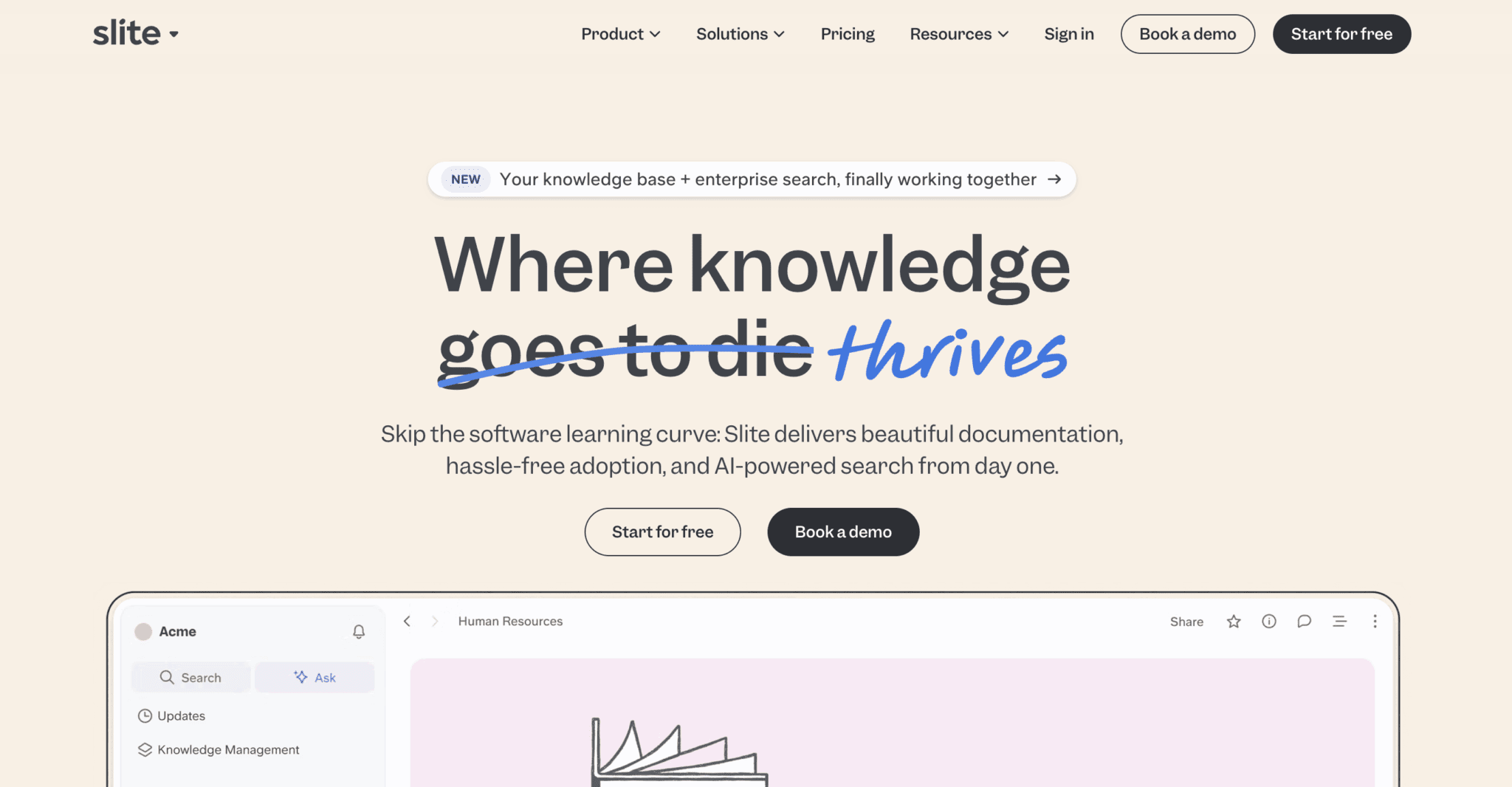 slite landing page