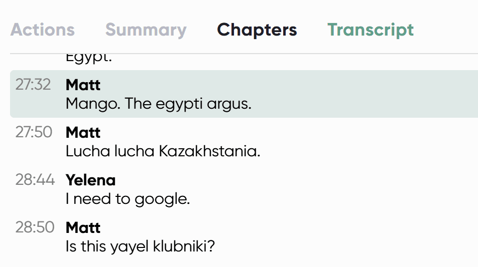 Spinach AIが新しい言語を検出できなかった際のトランスクリプトのスクリーンショット。