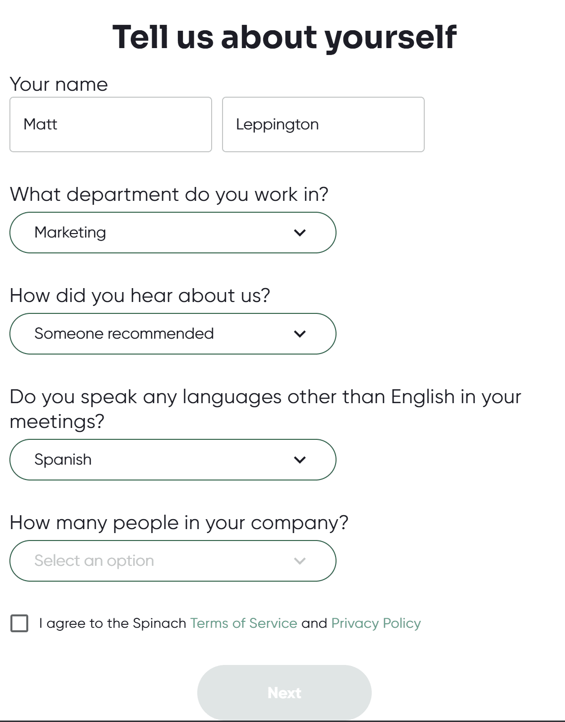 Spinach AIのオンボーディングプロセス。