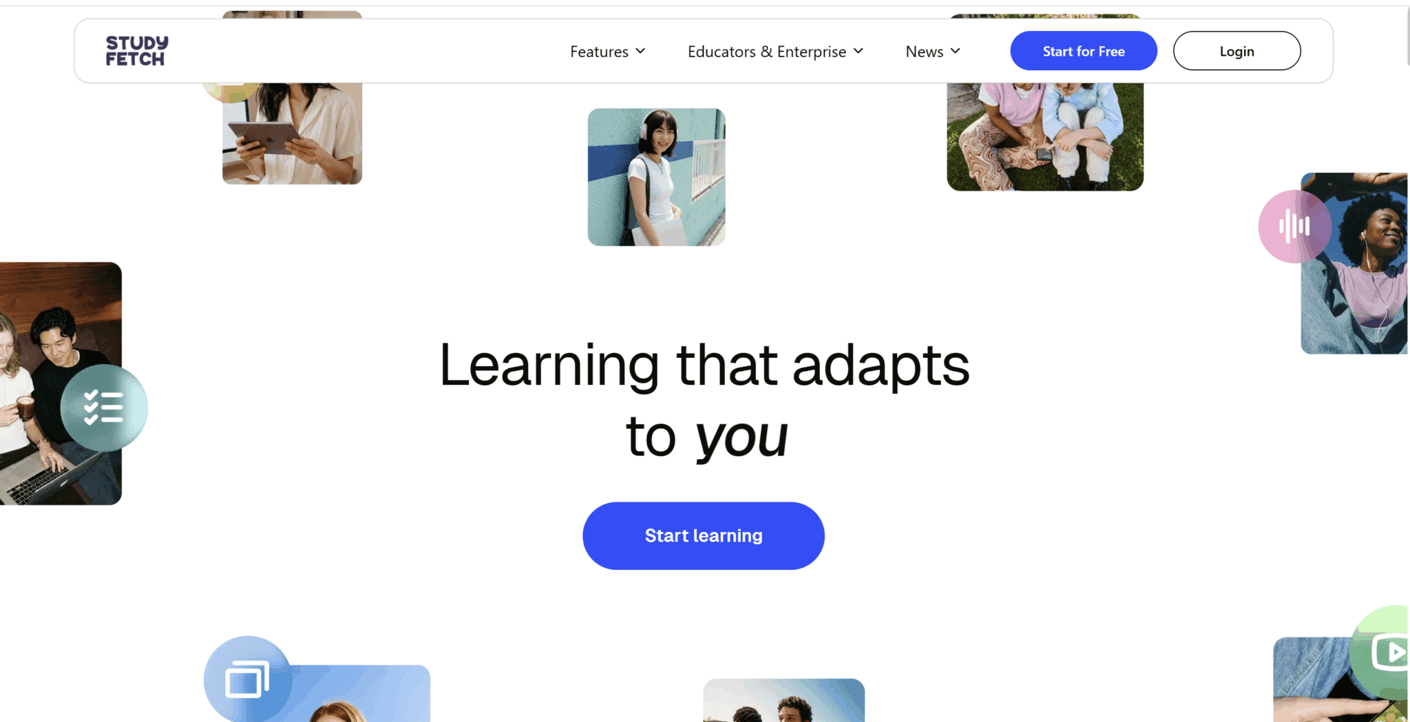 Головна сторінка StudyFetch: «Навчання, яке підлаштовується під вас».