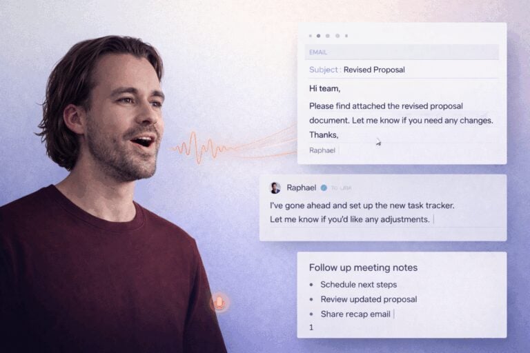 Raphael speaking naturally while Wispr Flow converts his voice into emails and meeting notes in real time