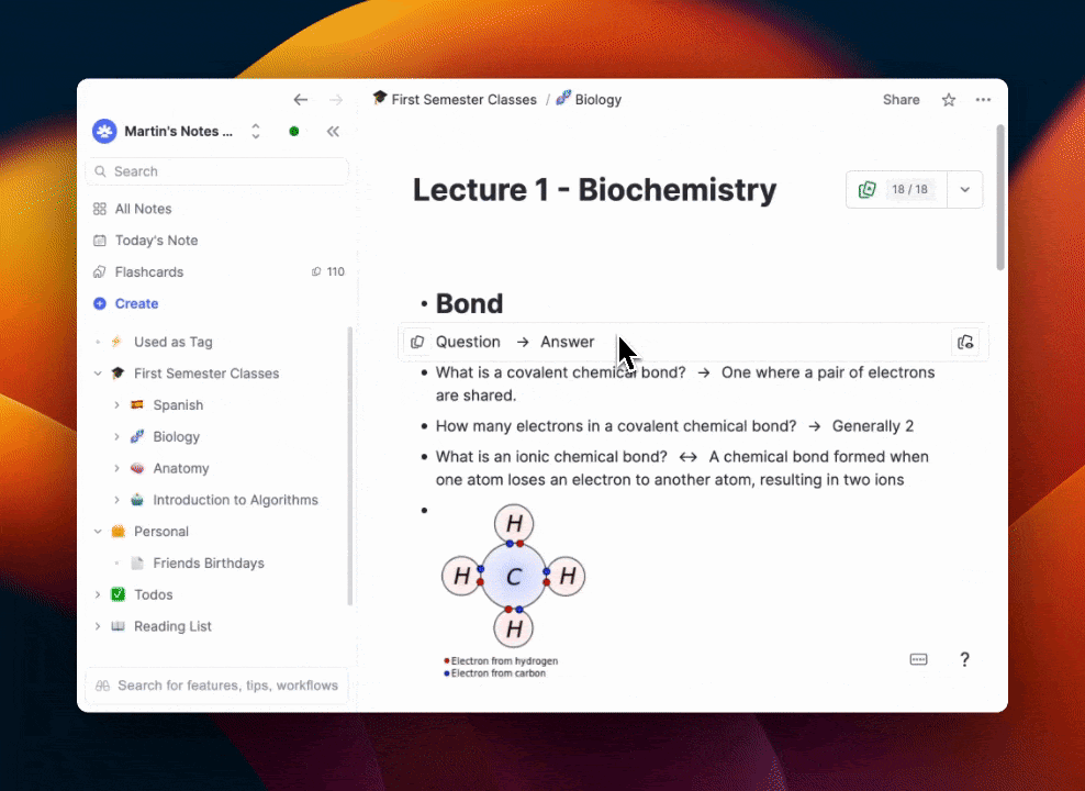 RemNote creating flashcards GIF.