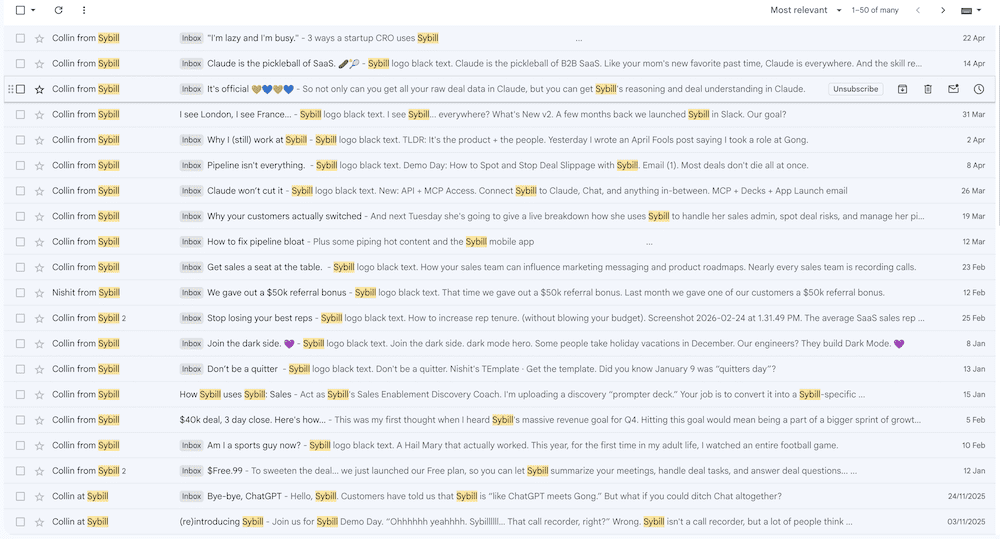 Collin from Sybill clogging up my inbox