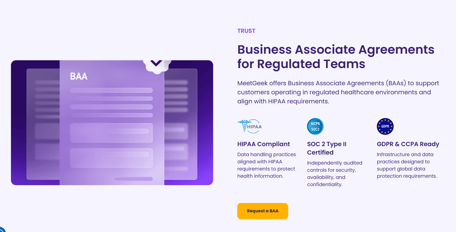 MeetGeek's BAA agreement