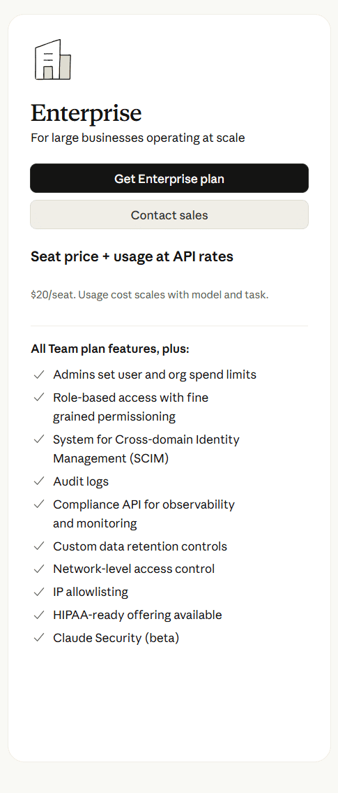 Claude Enterprise Pricing as of July 2026