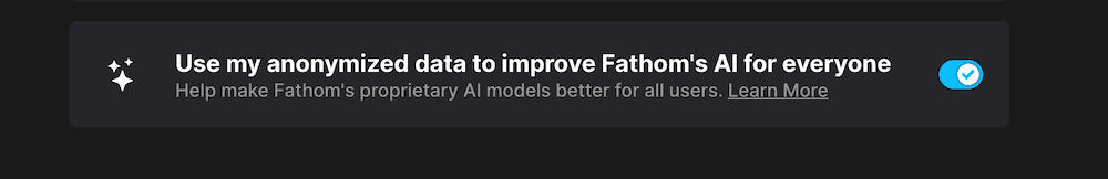 Fathom Training ist standardmäßig aktiviert